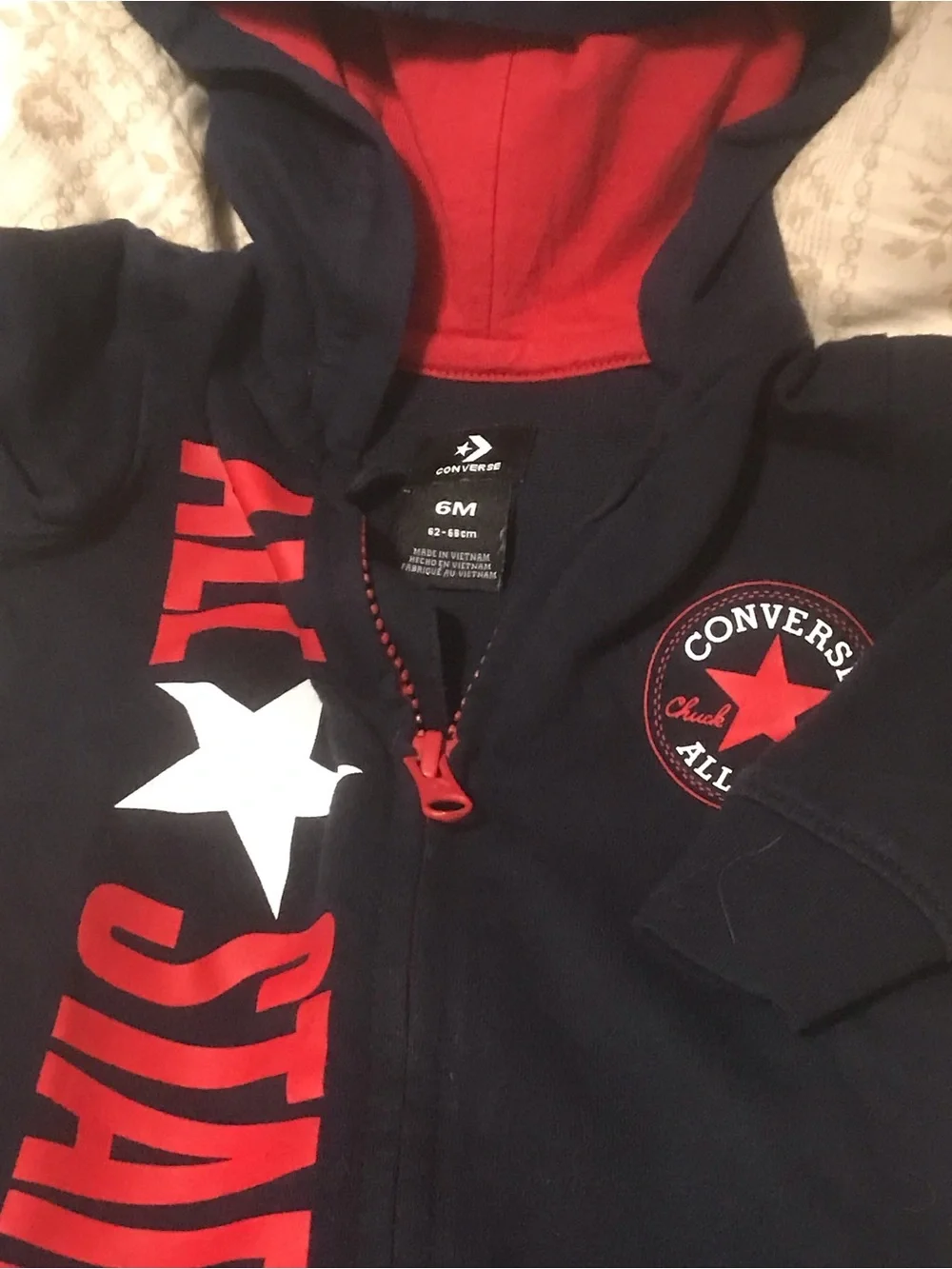 Converse Navy and Red Hooded Baby Romper